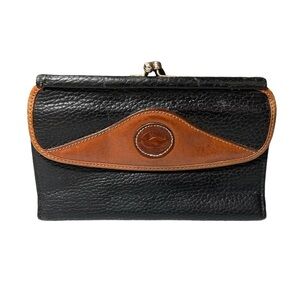 Vintage Dooney & Bourke Wallet Black Pebble Leather Clutch KISS lock